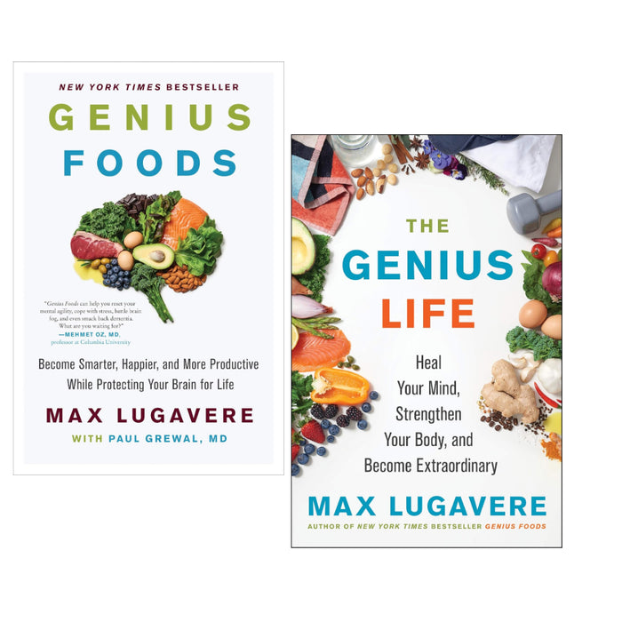 Genius Living Series 1 & 2 by Max Lugavere 2 Books Set (Genius Foods: Become Smarter, The Genius Life: Heal Your Mind) Hardcover