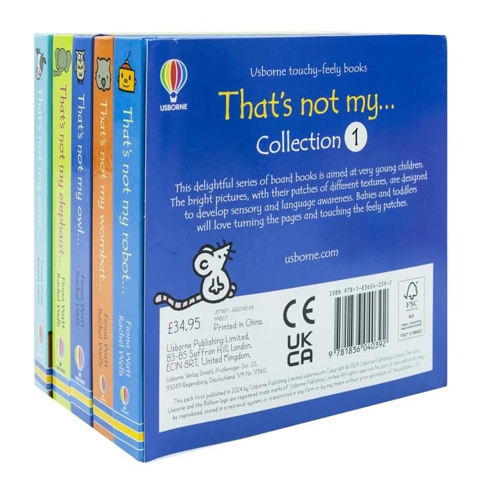 Usborne Touchy-Feely That's not my collection 5 Book Set (That's Not My Robot, Wombat, Qwl, Elephant, Cow)