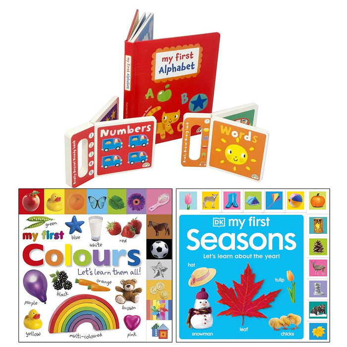 My First Board Book Collection 3 Books Set (Alphabet Numbers & Words, Colours & Seasons)