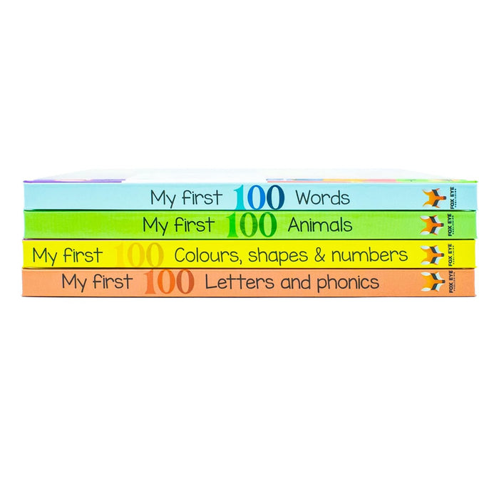 My First 100 Box set 4 books set (My first 100 words, 100 Animals, 100 Colours-shapes-numbers, 100 letters& phonics)