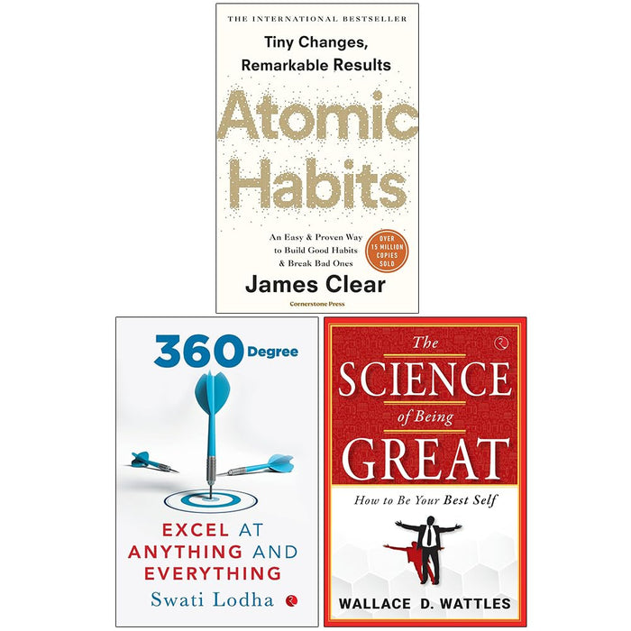 Atomic Habits, 360 Degree Excel at Anything and Everything & The Science of Being Great 3 Books Collection Set