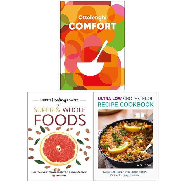 Ottolenghi COMFORT Hardcover, Hidden Healing Powers Of Super , Ultra Low Cholesterol Recipe Cookbook 3 Books Set