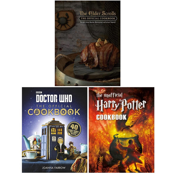 The Elder Scrolls The Official Cookbook, Doctor Who The Official Cookbook & The Unofficial Harry Potter Cookbook 3 Books Collection Set