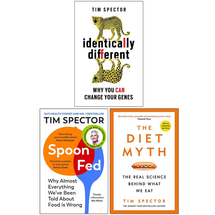 Tim Spector Collection 3 Books Set (Identically Different, Spoon-Fed, The Diet Myth)