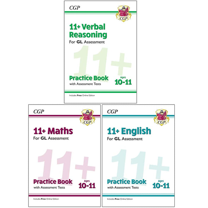 CGP Books 11+ English Practice Book,Maths Practice Book ,Verbal Reasoning Practice Book With Assessment Tests 3 Books Collection Set: