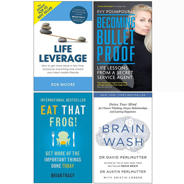 Life Leverage, Becoming Bulletproof, Eat That Frog, Brain Wash 4 Books Collection Set