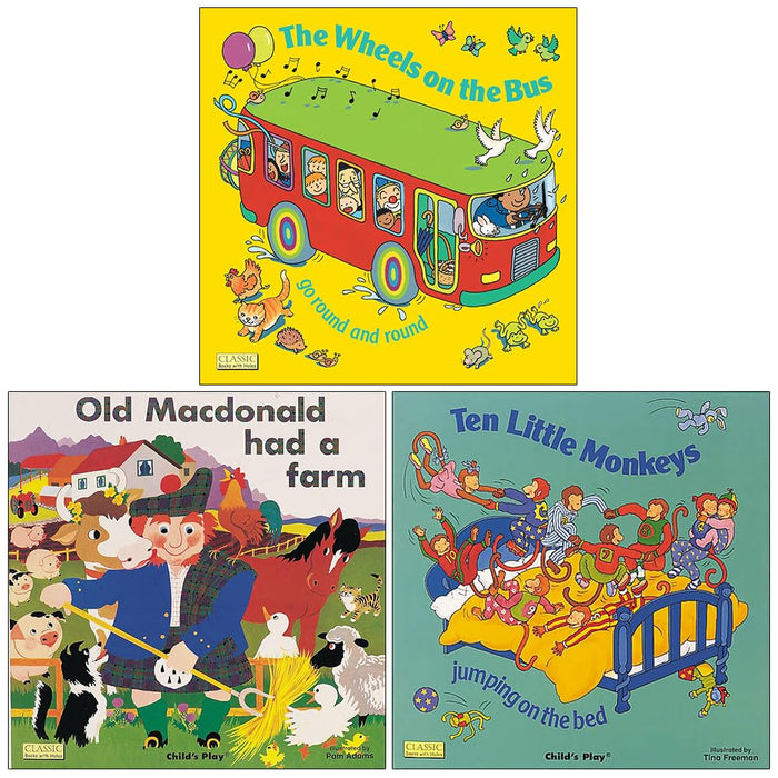 Classic Books with Holes Board Book 3 Books Collection Set (The Wheels on the Bus go Round and Round)