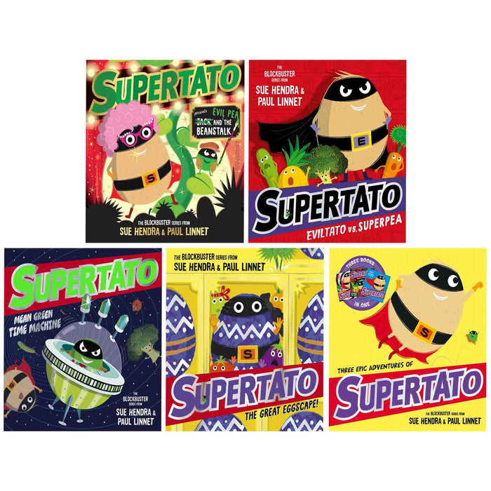 Supertato Series 5 Books Collection Set (The Great Eggscape, Three Epic Adventures of Supertato, Mean Green Time Machine, Presents Jack and the Beanstalk and Eviltato vs Superpea)