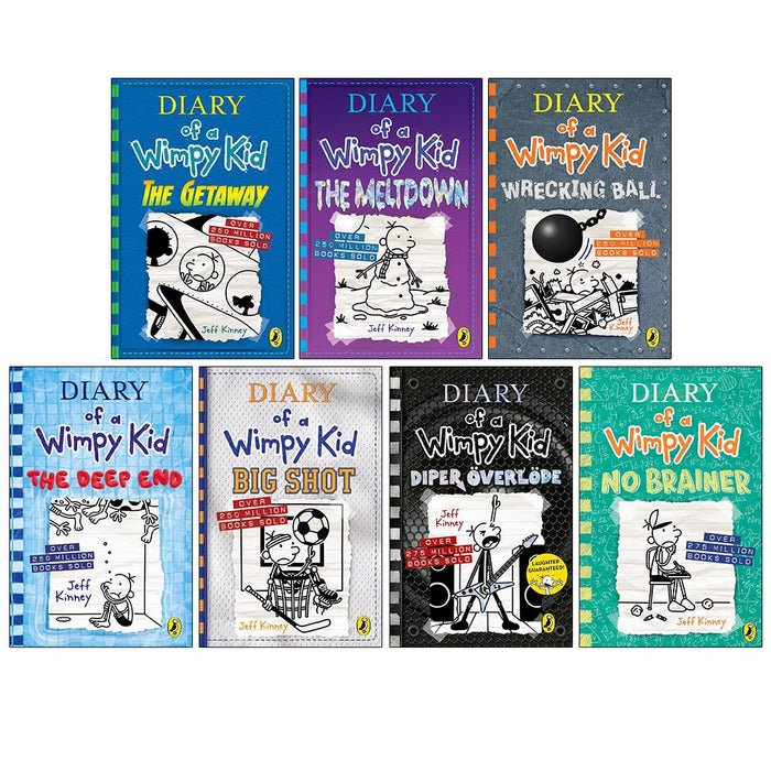 Diary of a Wimpy Kid Series 12-18 Collection 7 Books Set By Jeff Kinney (The Getaway, The Meltdown, Wrecking Ball, The Deep End, Big Shot, Diper Overlode & No Brainer)