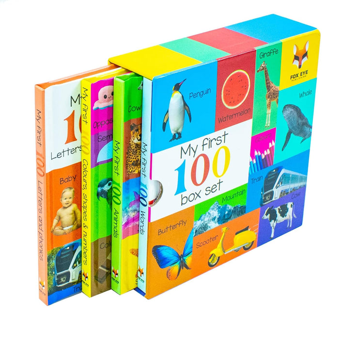 My First 100 Box set 4 books set (My first 100 words, 100 Animals, 100 Colours-shapes-numbers, 100 letters& phonics)