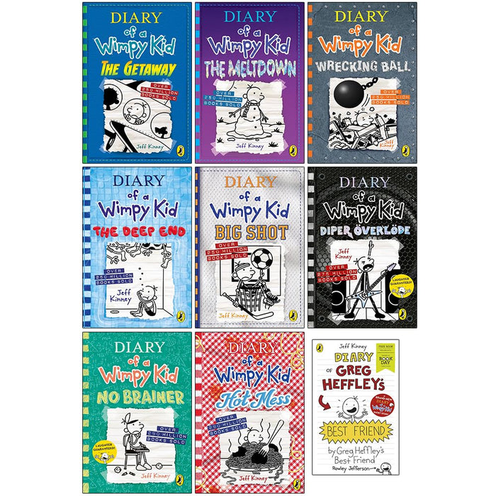 Diary of a Wimpy Kid Series 12-19 Collection 8 Books Set with World Book Day By Jeff Kinney (Hot Mess, The Getaway, The Meltdown, Wrecking Ball, The Deep End, Big Shot, Diper Overlode, No Brainer)