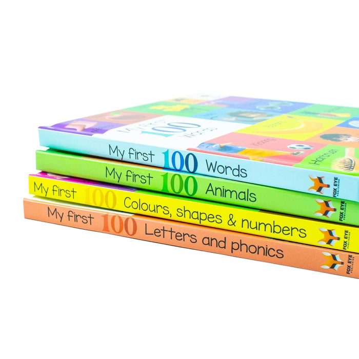 My First 100 Box set 4 books set (My first 100 words, 100 Animals, 100 Colours-shapes-numbers, 100 letters& phonics)