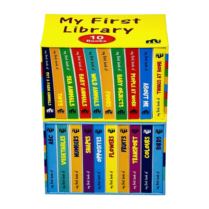 My First Library Box Set: 20 Board Books Collection Set (Birds, Colours, Transport, Fruits, Flowers, Opposites, Shapes,Numbers,Vegetables,ABC,Pet and Farm Animals,Toys,Sea Animals,Baby Animals and More)