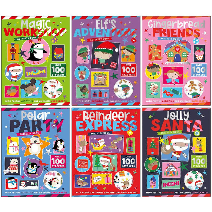 Christmas Books for Children Collection Activity 6 Books Set With Awesome Card Craft & Over 100 Stickers