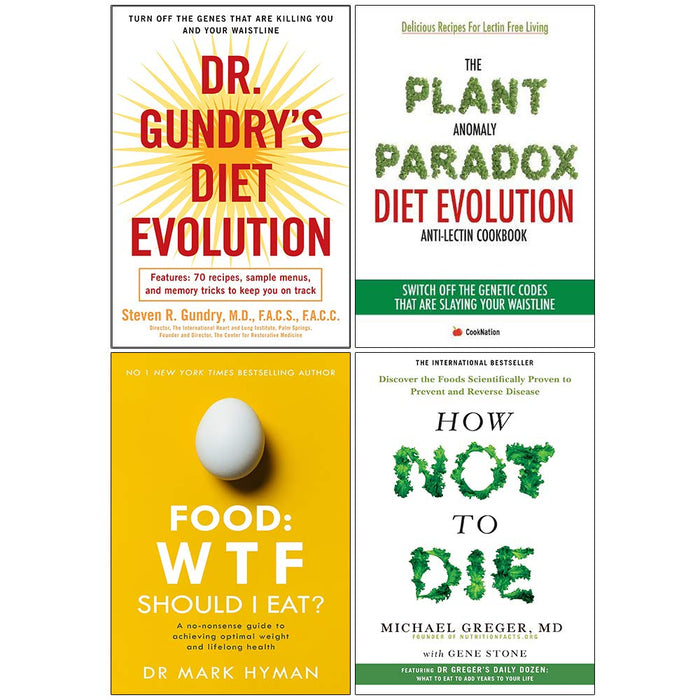 Dr Gundry Diet Evolution, Plant Anomaly Paradox Diet Evolution, Food Wtf Should I Eat, How Not To Die 4 Books Collection Set