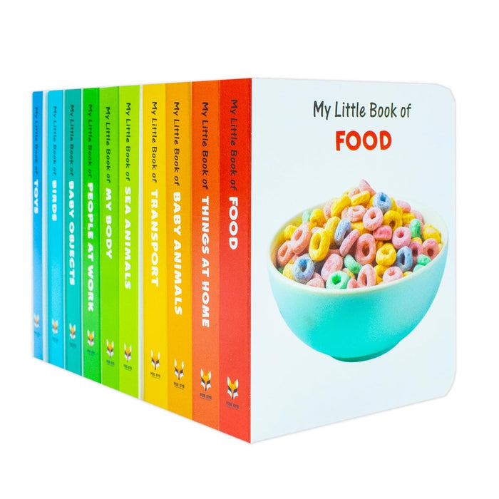 My Little Library 10 Books Set Collection(Toys, Food,Things at home, Baby objects, Sea Animals, Birds, People at Work, My Body, Transport, Baby Animals) Hardcover