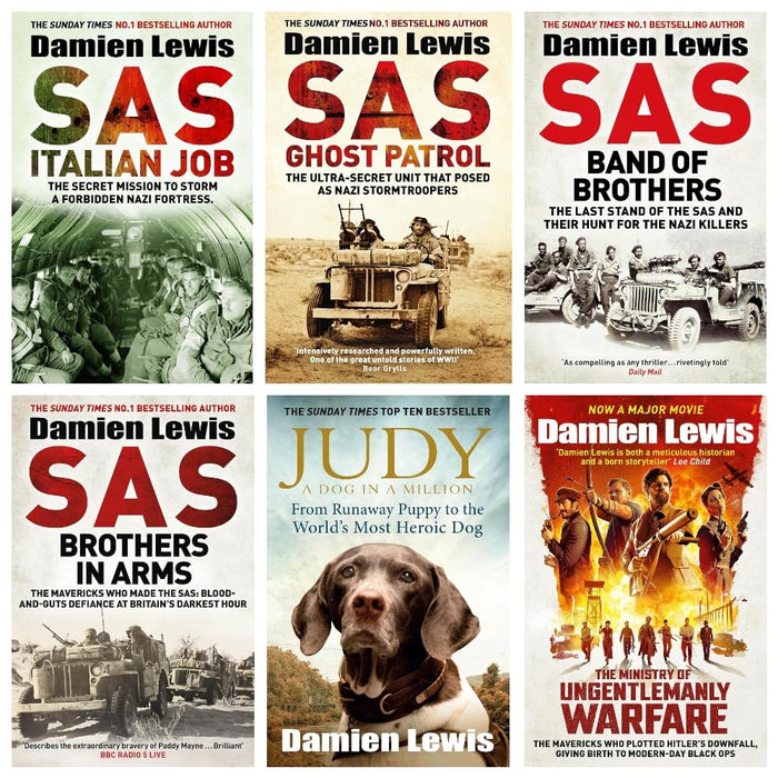 Damien Lewis 6 Books Collection Set (Judy: A Dog in a Million, The Ministry of Ungentlemanly Warfare, SAS Ghost Patrol, SAS Italian Job, SAS Band of Brothers and SAS Brothers in Arms)