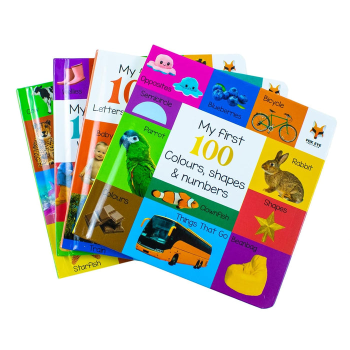 My First 100 Box set 4 books set (My first 100 words, 100 Animals, 100 Colours-shapes-numbers, 100 letters& phonics)