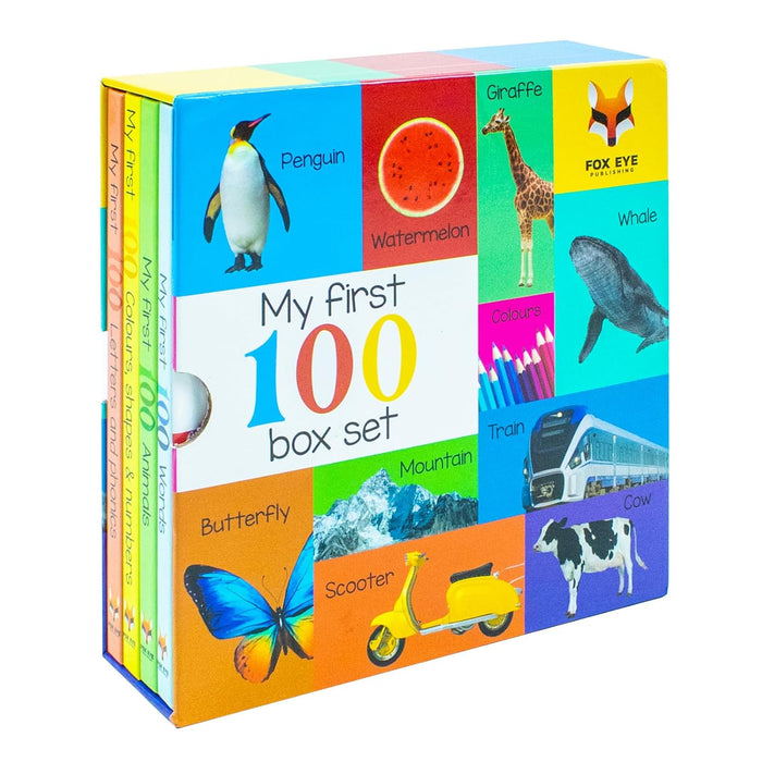 My First 100 Box set 4 books set (My first 100 words, 100 Animals, 100 Colours-shapes-numbers, 100 letters& phonics)