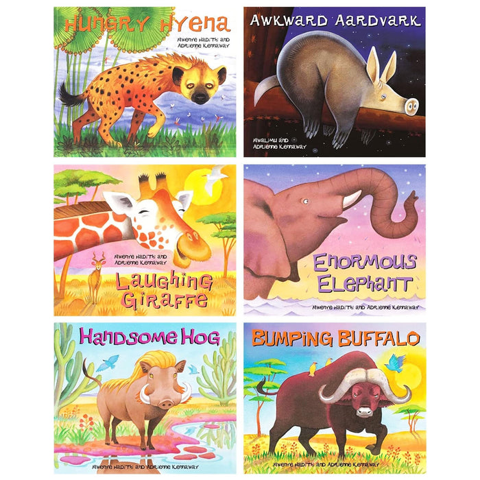 African Animal Tales Series by Mwenye Hadithi 6 Books Collection Set (Hungry Hyena, Awkward Aardvark, Laughing Giraffe, Enormous Elephant, Handsome Hog and Bumping Buffalo)