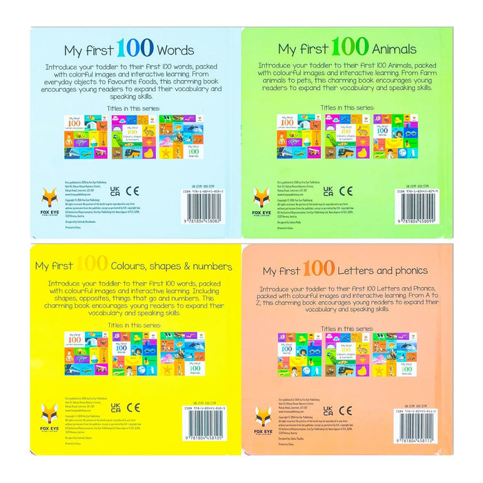 My First 100 Box set 4 books set (My first 100 words, 100 Animals, 100 Colours-shapes-numbers, 100 letters& phonics)