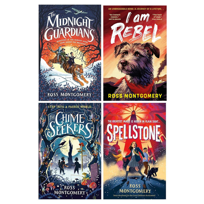 Ross Montgomery 4 Books Collection Set (The Midnight Guardians, The Chime Seekers, Spellstone and I am rebel)