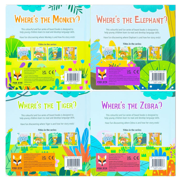 Where's the Monkey? and friends 4 books box set (Where's the monkey, Elephant, Tiger, Zebra)