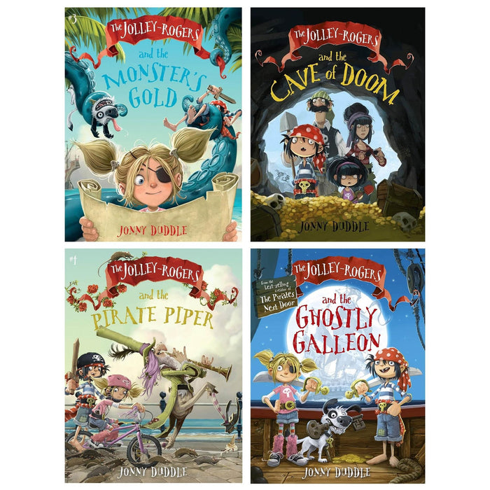 Jolley-Rogers Series 4 Books Collection Set (The Jolley-Rogers and the Ghostly Galleon, The Jolley-Roger and the Cave of Doom, Jolley-Roger the Monsters Gold and The Jolley-Rogers and the Pirate Piper)