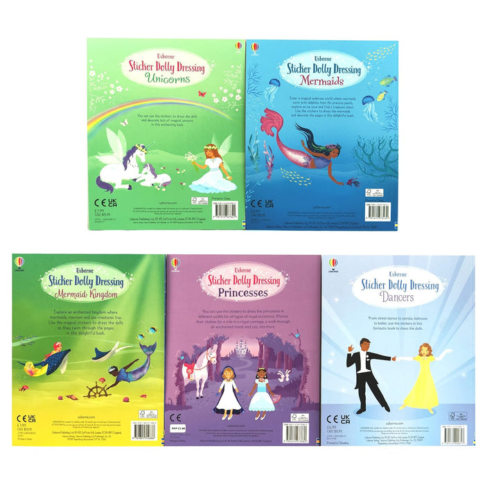 Usborne Sticker Dolly Dressing 5 Books Set (Sticker Dolly Dressing Unicorns, Sticker Dolly Dressing Mermaids)