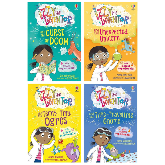 Izzy the Inventor Series By Zanna Davidson 4 Books Collection Set (The Unexpected Unicorn, The Curse of Doom, The Time Travelling Gnome and the Teeny Tiny Ogres)