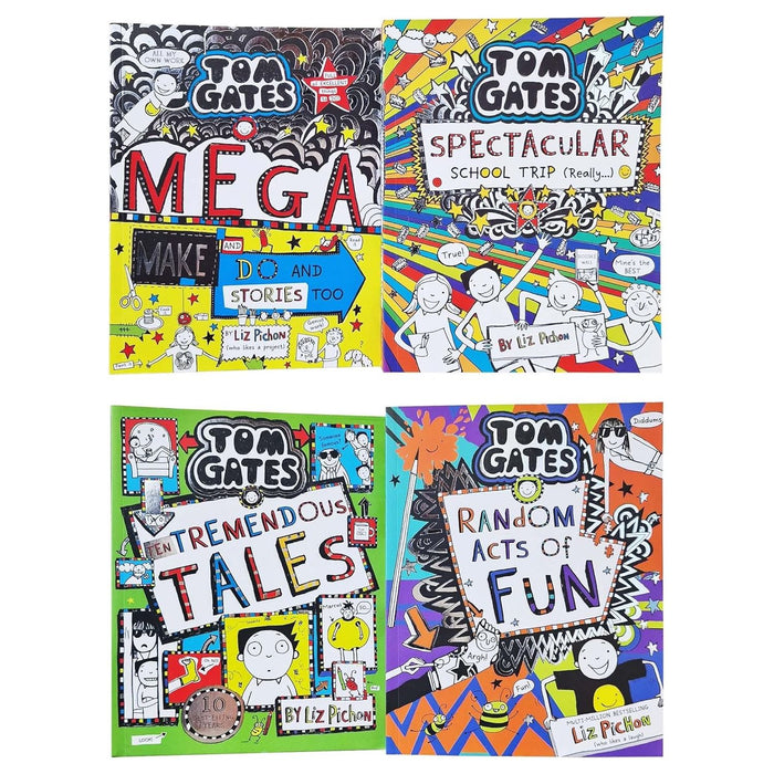 Tom Gates Series 4 Books Collection Set (16 to 19) [Mega Make and Do and Stories Too!, Spectacular School Trip (Really...), Ten Tremendous Tales & Random Acts of Fun]