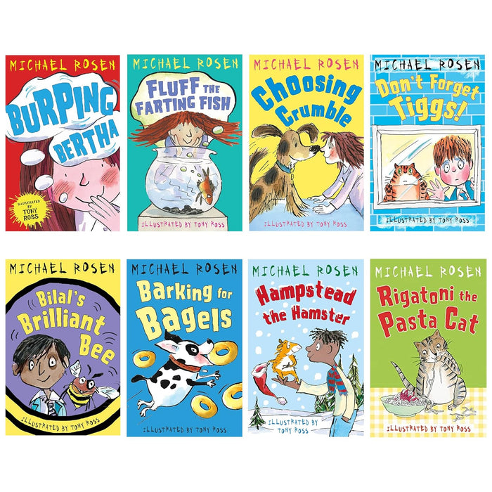 Michael Rosen 8 Books Collection(Burping Bertha, Fluff the Farting Fish, Choosing Crumble)