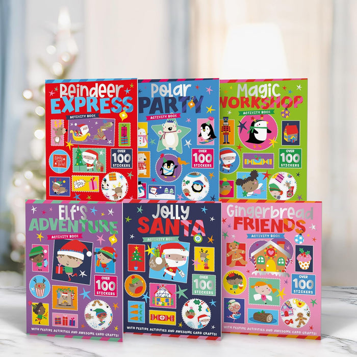 Christmas Books for Children Collection Activity 6 Books Set With Awesome Card Craft & Over 100 Stickers