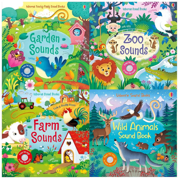 Usborne Sound Books Series 2 Collection 4 Books Set (Farm Sounds, Garden Sounds, Zoo Sounds & Wild Animals Sounds)