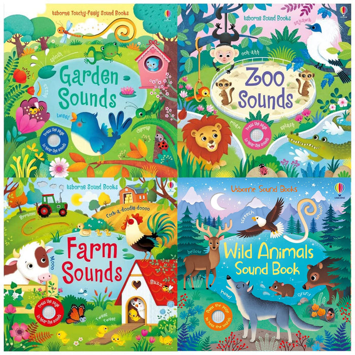 Usborne Sound Books Series 2 Collection 4 Books Set (Farm Sounds, Garden Sounds, Zoo Sounds and Wild Animals Sounds)