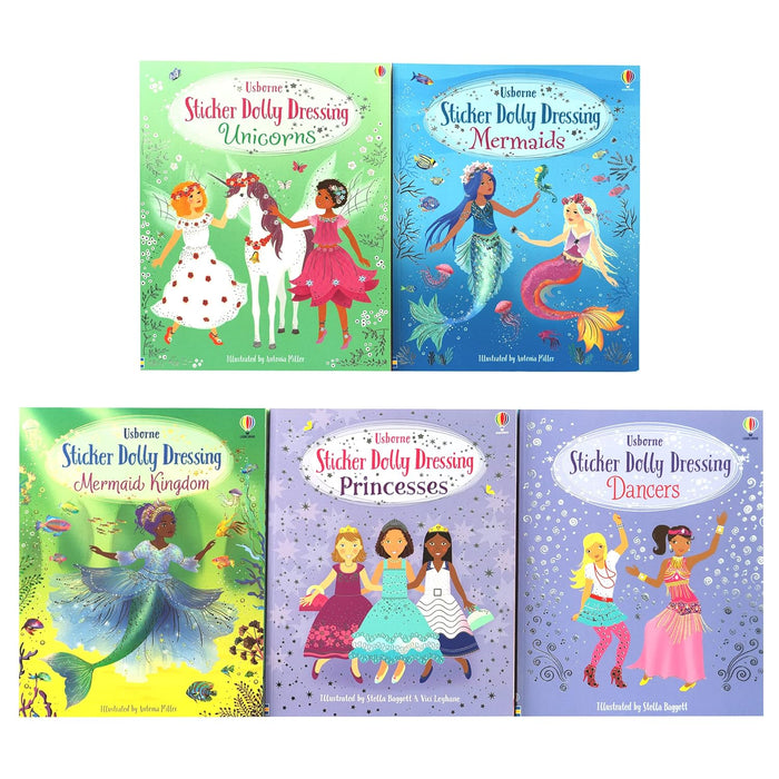 Usborne Sticker Dolly Dressing 5 Books Set (Sticker Dolly Dressing Unicorns, Sticker Dolly Dressing Mermaids)