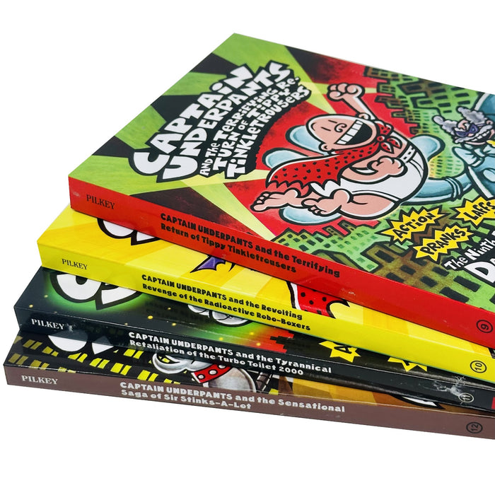 Captain Underpants Series 9-12: 4 Books Collection Set By Dav Pilkey(Terrifying Return of Tippy Tinkletrousers)