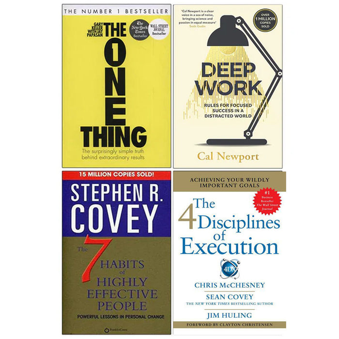 The One Thing, Deep Work, The 7 Habits of Highly Effective People, 4 Disciplines of Execution 4 Books Collection Set