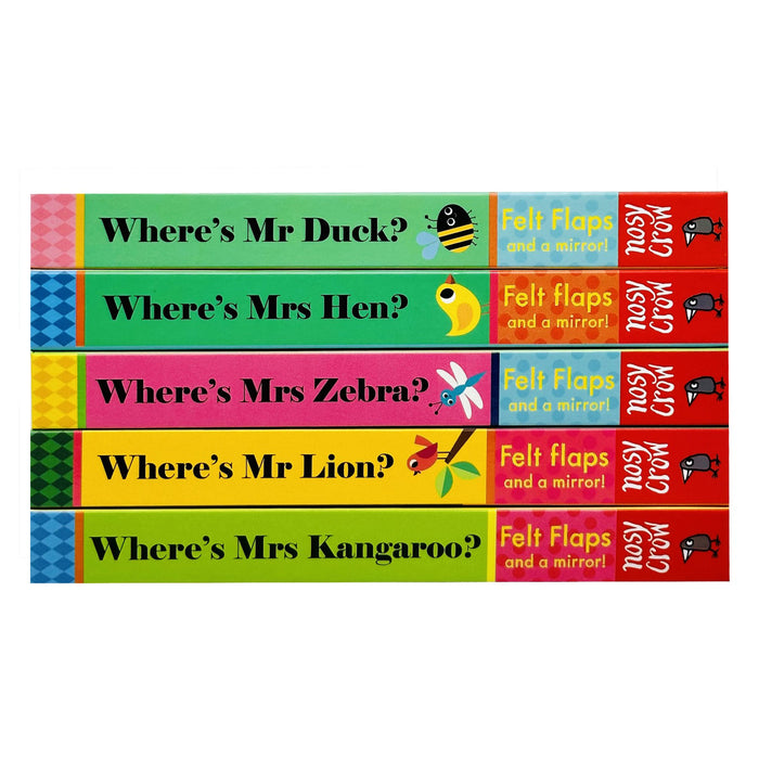 Felt Flaps  And A Mirror! Series 5 Books Collection Set By Ingela P Arrhenius (Where’s Mr Lion ? , Where's Mrs Kangaroo?, Where's Mrs Hen?, Where's Mr Duck?, Where's Mrs Zebra?)