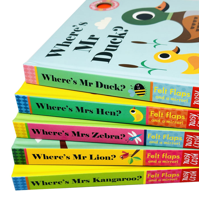 Felt Flaps  And A Mirror! Series 5 Books Collection Set By Ingela P Arrhenius (Where’s Mr Lion ? , Where's Mrs Kangaroo?, Where's Mrs Hen?, Where's Mr Duck?, Where's Mrs Zebra?)