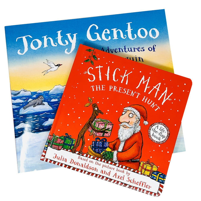 Julia Donaldson Collection 2 Books Set (Stick Man Present Hunt,Jonty Gentoo (HB))