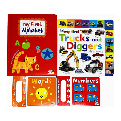 My First Alphabet Numbers & Words and My First Trucks and Diggers Let's Get Driving 4 Books Collection Board Book Set - The Book Bundle