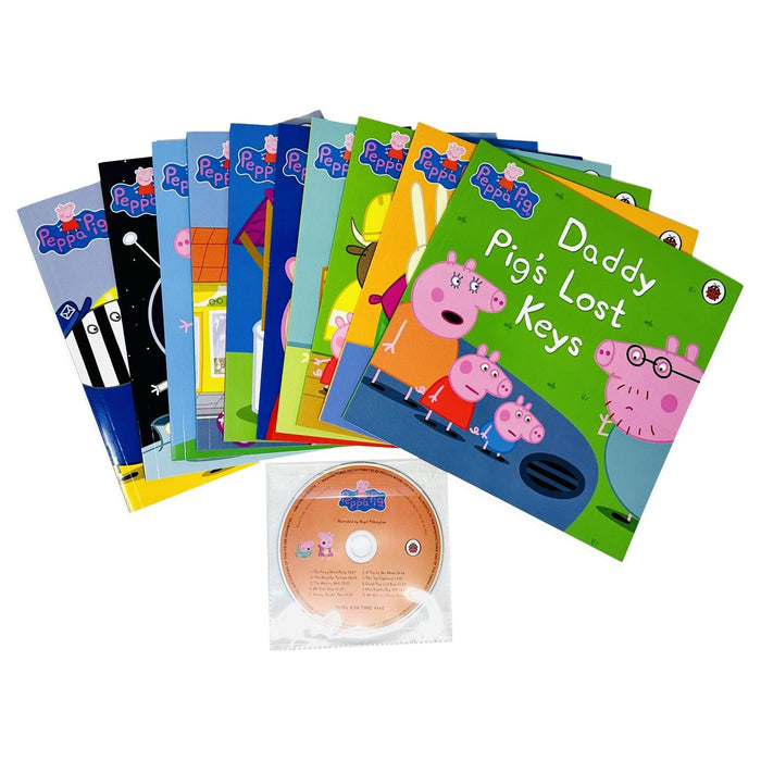 Peppa Pig Orange Bag 10 Books Collection Set including CD (The Toy Cupboard, A Trip to the Moon)