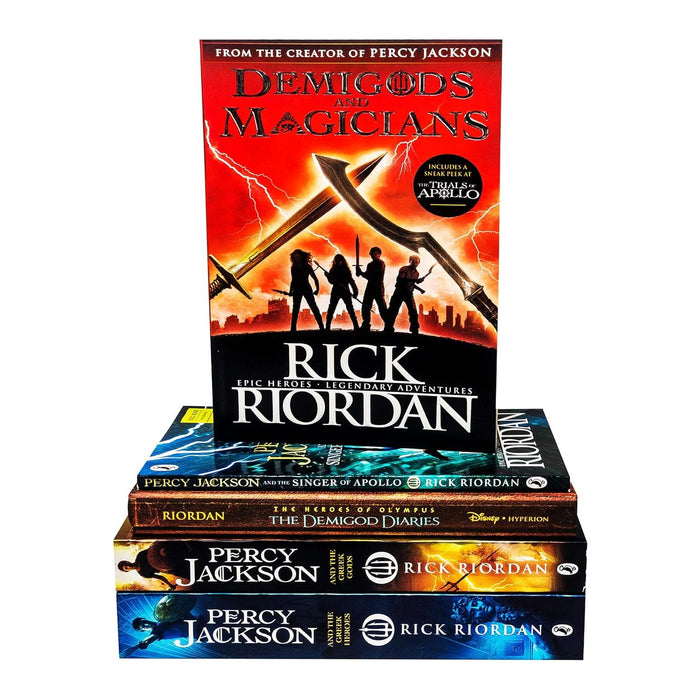 Rick Riordan Collection 5 Books Set - Percy Jackson and The Greek Heroes, The Greek Gods, The Demigod Diaries, Demigods and Magicians, Singer of Apollo WBD 2019