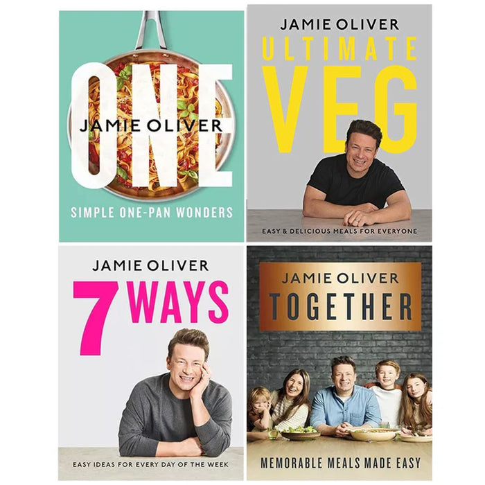 Jamie Oliver Collection 4 Books Set (One Simple One-Pan Wonders, Ultimate Veg, 7 Ways, Together)