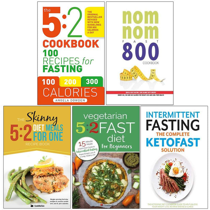 5 2 Cookbook, Nom Nom Fast 800 Cookbook, The Skinny 5:2 Diet Meals For One, Vegetarian 5 2 Fast Diet For Beginners, Complete Ketofast 5 Books Collection Set