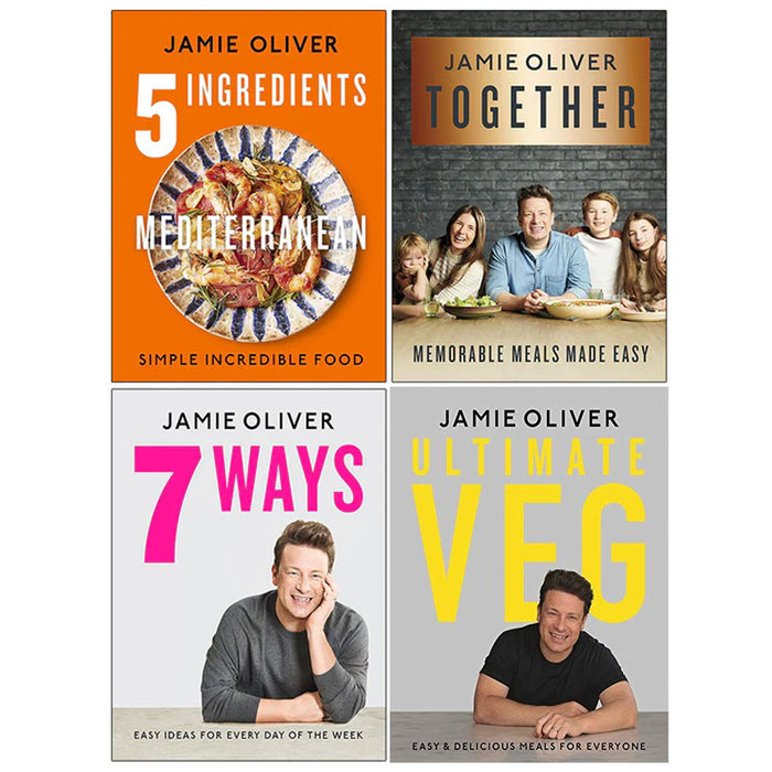 Jamie Oliver 4 Books Collection Set (5 Ingredients Mediterranean, Together, 7 Ways, Ultimate Veg)