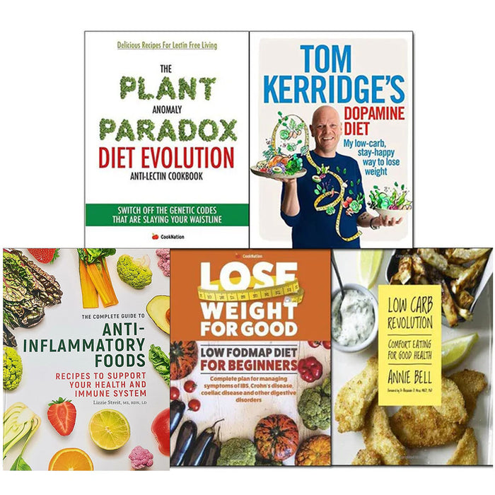 Tom kerridge's, Low Carb Revolution, Low fodmap Diet, Plant Paradox, The Complete Guide To Anti-Inflammatory Foods 5 books collection set