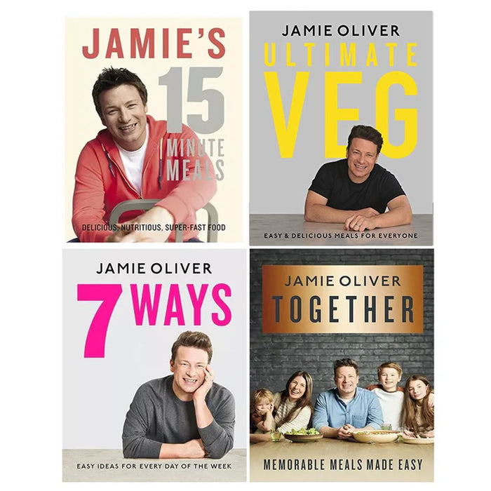 Jamie Oliver Collection 4 Books Set (Jamie's 15-Minute Meals, Ultimate Veg, 7 Ways, Together)