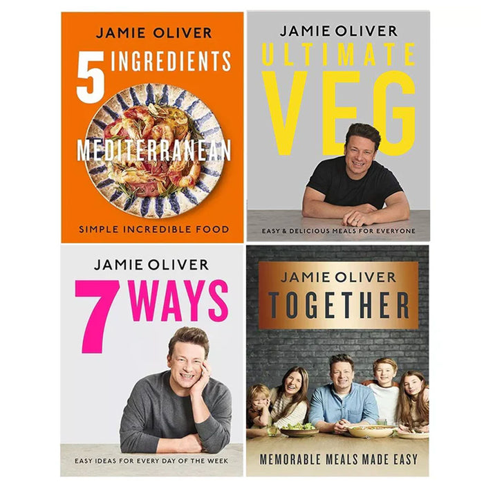 Jamie Oliver Collection 4 Books Set (5 Ingredients Mediterranean, 7 Ways, Ultimate Veg, Together)